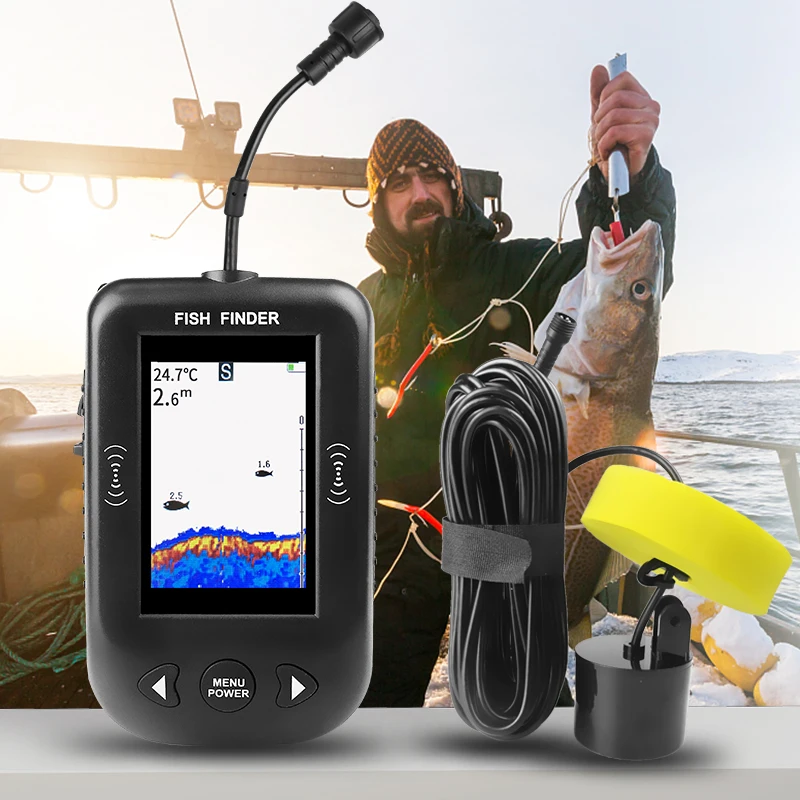 Fish Finder Transducer - エルチャンXF03魚群探知機45度100Mポータブルソナー釣り用エコーサウンダーアラームトランスデューサー湖海釣り用
