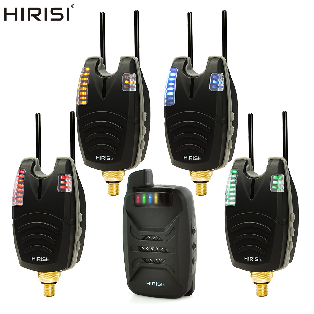 Bite Alarm - Hirisi鯉釣りアラームセット ワイヤレス釣りバイトインジケーター 1+4セット 音声LEDライト警告付き B1230 釣りアクセサリー