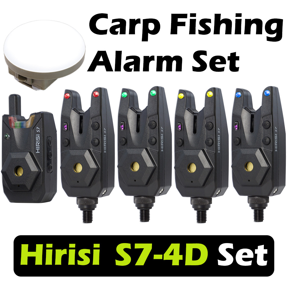 Bite Indicator - Hirisi S7-4D ワイヤレス鯉釣りバイトアラームセット防水バイトインジケーター屋外キャンプナイトライト釣りアクセサリー付き