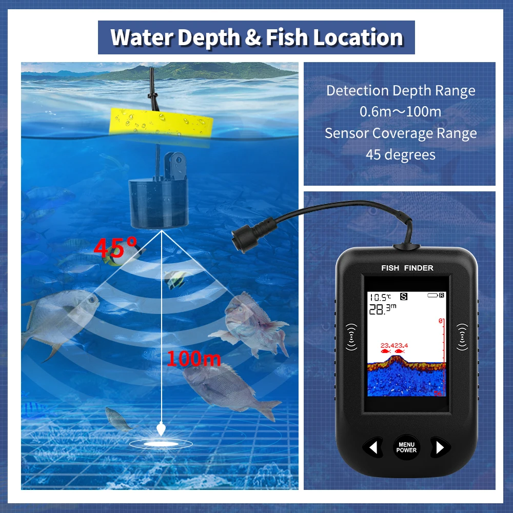 エルチャンXF03魚群探知機45度100Mポータブルソナー釣 - Fish Finder Transducer のレビューと価格